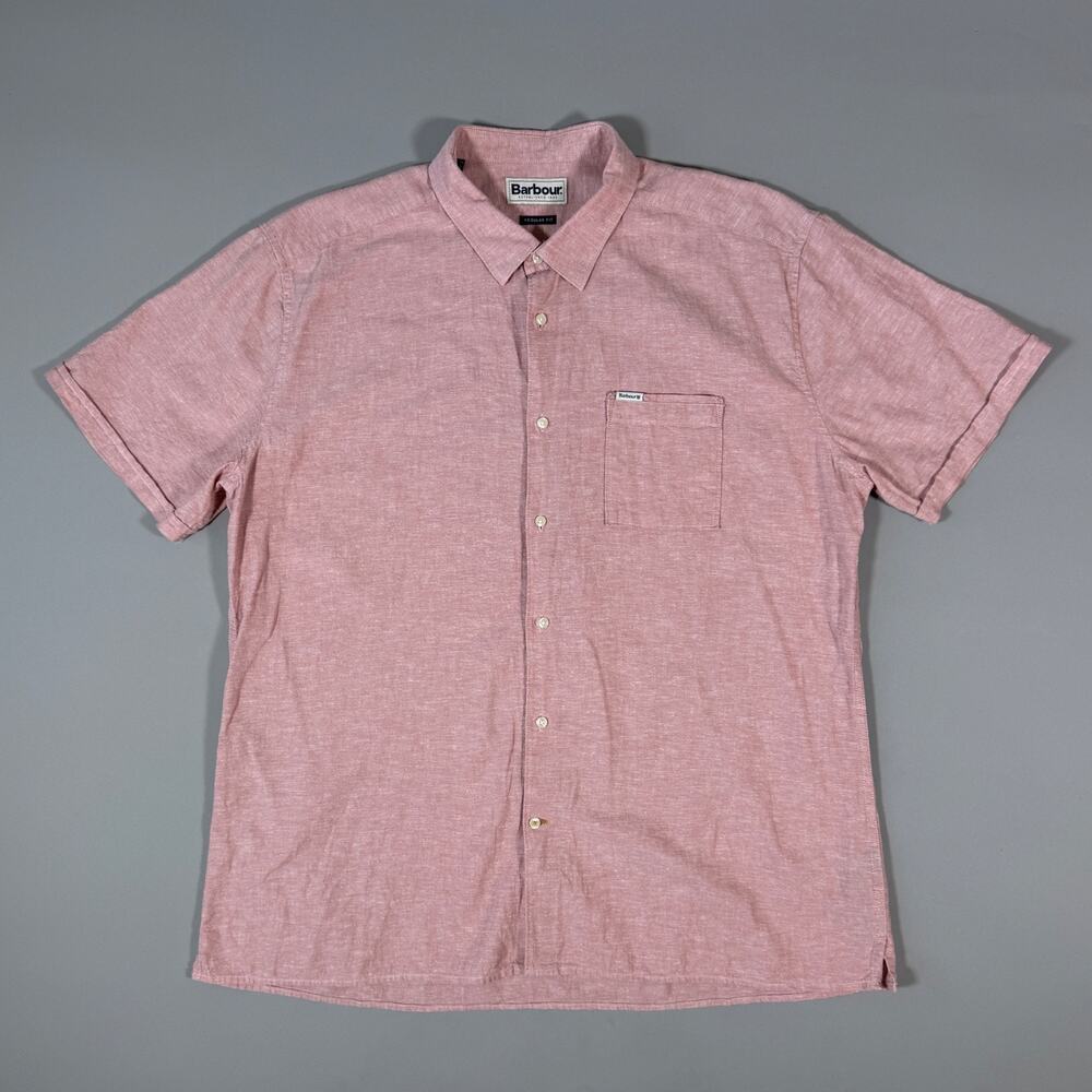 Barbour L men’s pink short sleeve button up Hawaii shirt Linen/Cotton